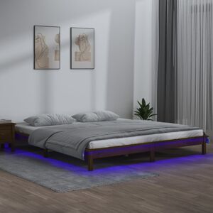 vidaXL sengeramme med LED-lys 120x200 cm massivt træ gyldenbrun