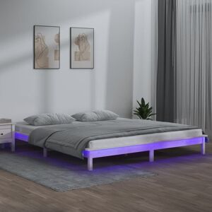 vidaXL sengeramme med LED-lys 180x200 cm Super King massivt træ hvid