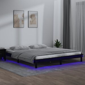 vidaXL sengeramme med LED-lys 180x200 cm Super King massivt træ sort