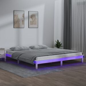 vidaXL sengeramme med LED-lys 120x190 cm Small Double massivt træ hvid