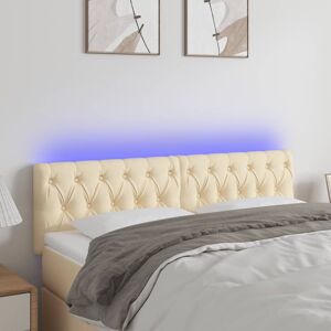 vidaXL sengegavl med LED-lys 144x7x78/88 cm stof cremefarvet