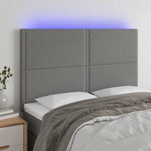 vidaXL sengegavl med LED-lys 144x5x118/128 cm stof mørkegrå