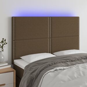 vidaXL sengegavl med LED-lys 144x5x118/128 cm stof mørkebrun