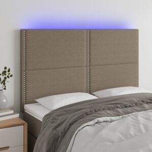 vidaXL sengegavl med LED-lys 144x5x118/128 cm stof gråbrun