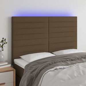 vidaXL sengegavl med LED-lys 144x5x118/128 cm stof mørkebrun