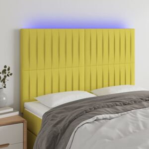 vidaXL sengegavl med LED-lys 144x5x118/128 cm stof mørkegrøn