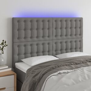 vidaXL sengegavl med LED-lys 144x5x118/128 cm stof mørkegrå