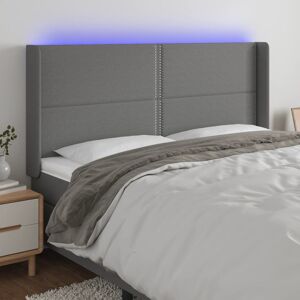 vidaXL sengegavl med LED-lys 163x16x118/128 cm stof mørkegrå