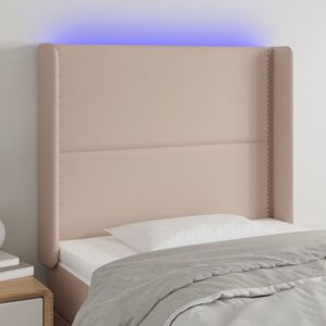 vidaXL sengegavl med LED-lys 83x16x118/128 cm kunstlæder cappuccino