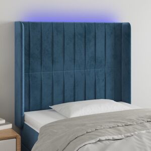 vidaXL sengegavl med LED-lys 103x16x118/128 cm fløjl mørkeblå