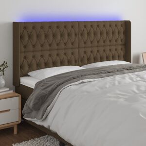 vidaXL sengegavl med LED-lys 203x16x118/128 cm stof mørkebrun