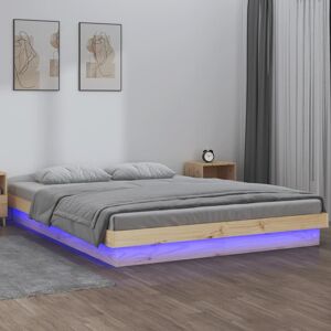 vidaXL sengeramme med LED-lys 150x200 cm kingsize massivt træ