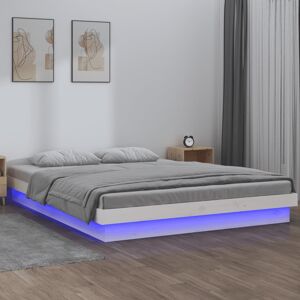 vidaXL sengeramme med LED-lys 200x200 cm massivt træ hvid