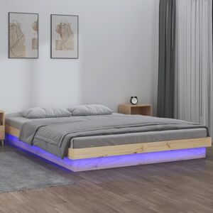 vidaXL sengeramme med LED-lys 120x190 cm Small Double massivt træ