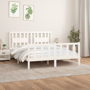 vidaXL sengeramme med sengegavl 150x200 cm kingsize fyrretræ hvid