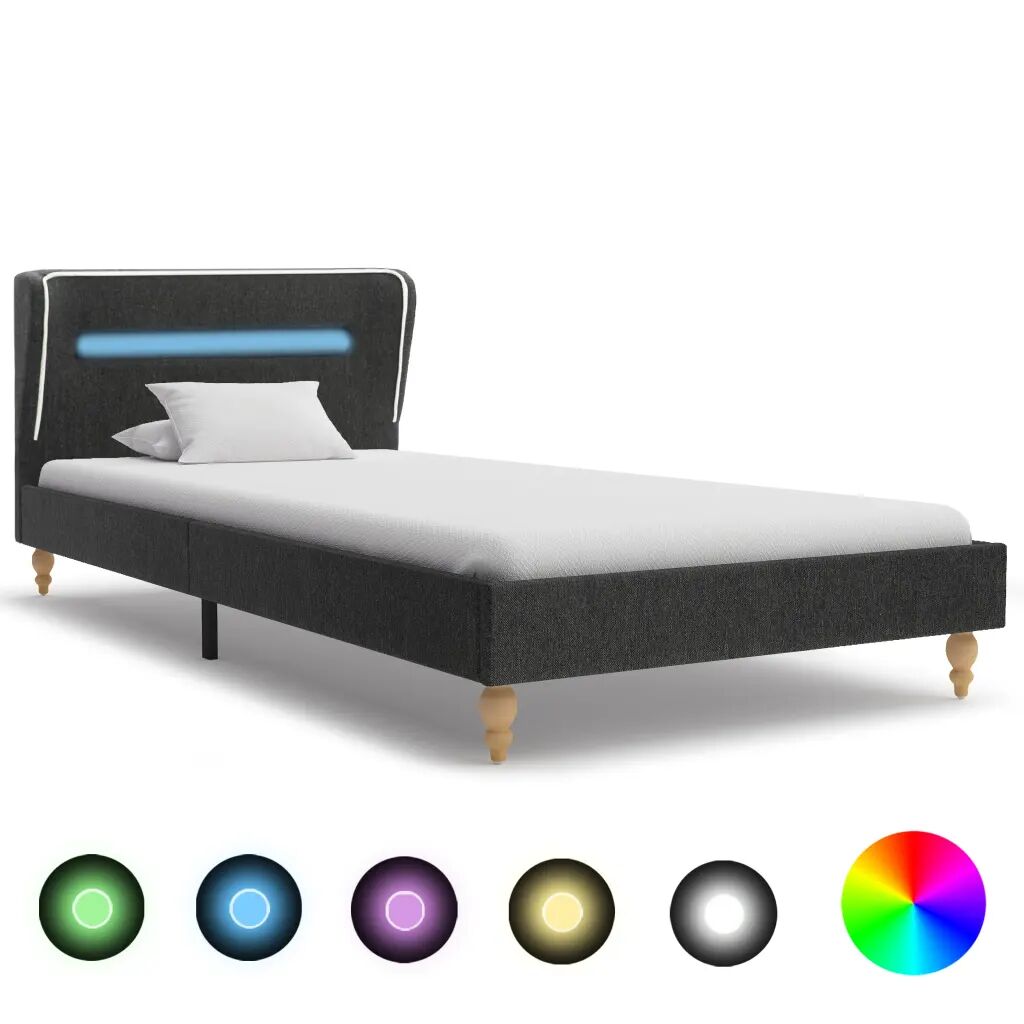 vidaXL sengestel med LED 90 x 200 cm mørkegrå sækkelærred