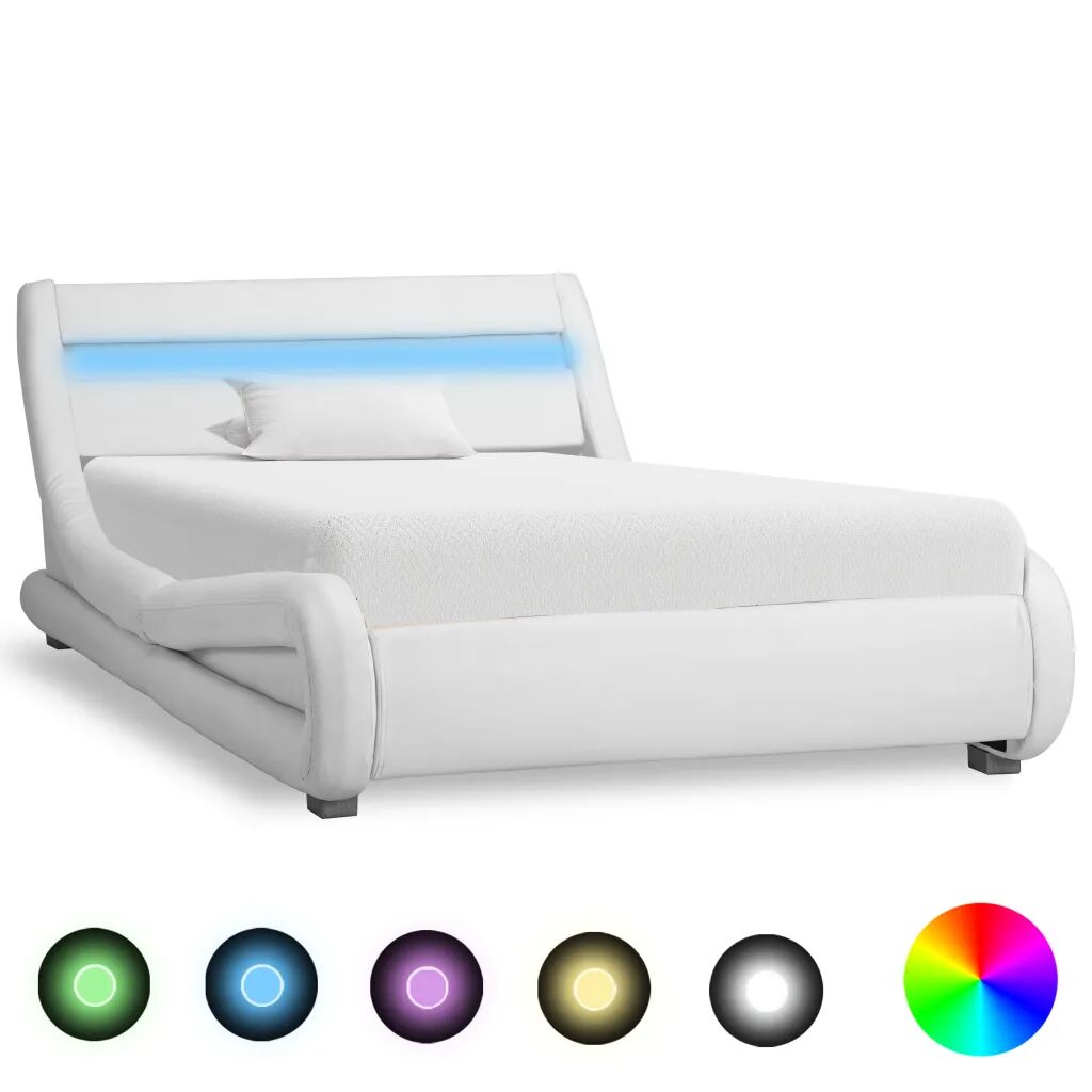 vidaXL sengestel med LED 90 x 200 cm kunstlæder hvid