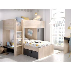 Cama nido TITOUAN con 3 cajones - 90 x 190 cm - MDF y Pino