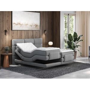 Conjunto Boxspring cabecero capitoné + somieres relajación eléctrico + colchón + sobrecolchón 2 x 80 x 200 gris claro - LODI de PALACIO