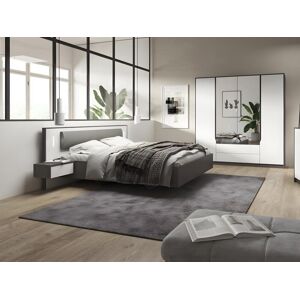 Unique Cama con mesas de noche suspendidas 160 x 200 cm - Con LEDs - Gris y blanco + Somier - SEGOLA