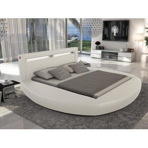 Unique Estructura de cama ABULIS II - 160x200 cm - Piel sintética blanca con leds