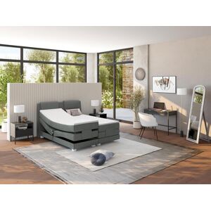 Pack boxspring cabecero + somieres de relajación eléctricos + colchones + cubrecolchón CASTEL de PALACIO -  2x80x200cm - Tela gris claro