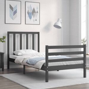 vidaXL Estructura De Cama Con Cabecero Madera Maciza Gris 90x200 Cm