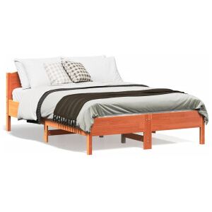 vidaXL Estructura Cama Con Cabecero Madera Pino Marrón Cera 135x190 Cm