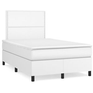 vidaXL Cama Box Spring Colchón Y Led Cuero Sintético Blanco 120x190 Cm