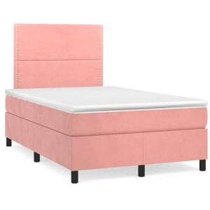 vidaXL Cama Box Spring Con Colchón Y Led Terciopelo Rosa 120x190 Cm