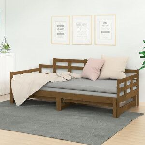 vidaXL Sofá Cama Extraíble Madera Maciza Pino Marrón Miel 2x(90x190)cm