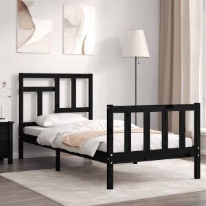 vidaXL Estructura De Cama Con Cabecero Madera Maciza Negro 90x200 Cm