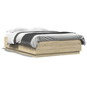 vidaXL Estructura Cama Con Luces Led Madera Roble Sonoma 140x200 Cm