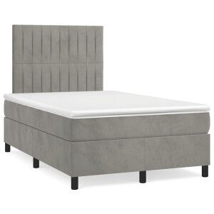 vidaXL Cama Box Spring Colchón Y Led Terciopelo Gris Claro 120x190 Cm