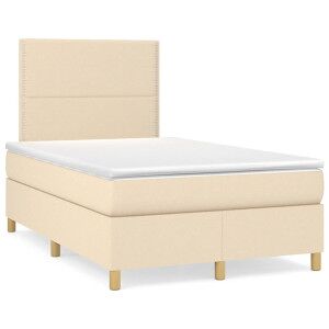 vidaXL Cama Box Spring Con Colchón Y Luces Led Tela Crema 120x190 Cm