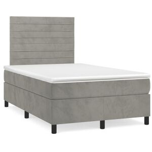 vidaXL Cama Box Spring Colchón Y Led Terciopelo Gris Claro 120x190 Cm