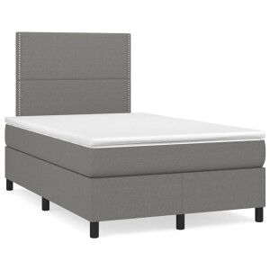 vidaXL Cama Box Spring Con Colchón Y Led Tela Gris Oscuro 120x190 Cm