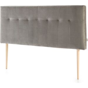 HOMN Cabecero tapizado 140x100 cm gris, para cama 135, patas de madera