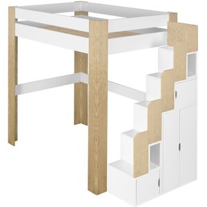 ID Kids Cama alta con escritorio madera maciza blanco y madera 140x190 cm