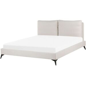 Beliani Cama matrimonial en poliéster aterciopelado beige 180x200