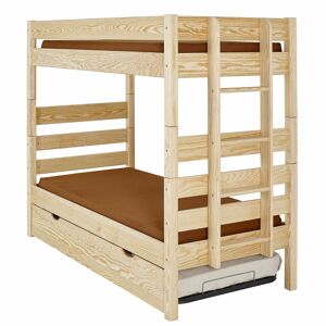 ID Kids Litera alta con cama nido y 2 colchones madera natural 90x190 cm