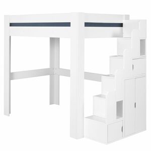 ID Kids Cama alta 2 plazas con escritorio madera maciza  blanco 120x190 cm