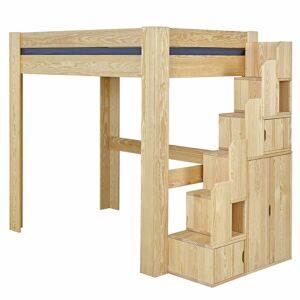 ID Kids Cama alta 2 plazas con escritorio madera maciza  natural 120x190 cm