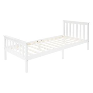 ML-Design Cama infantil blanco somier de madera con cabecero colchón