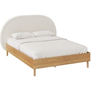 Rendez-Vous Déco Cama doble de 140x190 cm en tejido beige con patas de madera de caucho