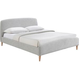 Miliboo Lit adulte scandinave tissu gris clair et bois 160 x 200 cm NIELS