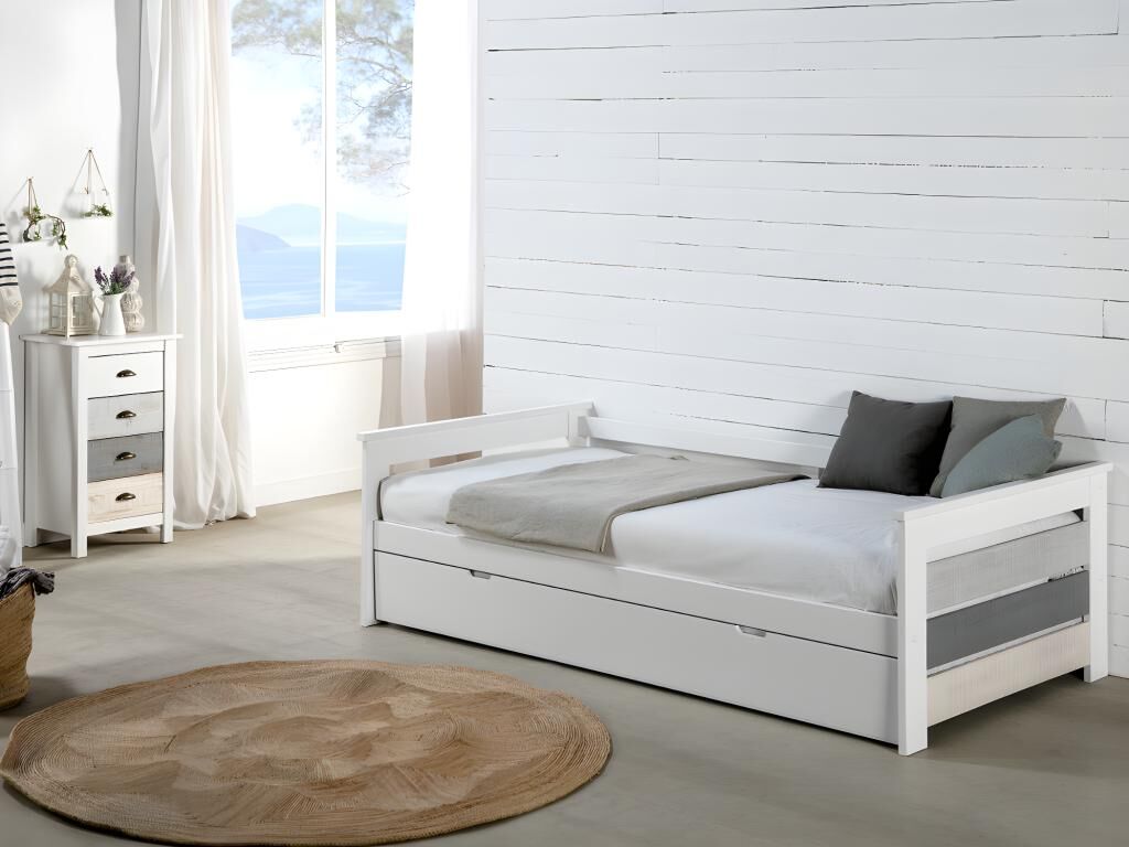 Unique Cama nido CELIANE - 2 x 90 x 190 cm - MDF - Blanco + colchón