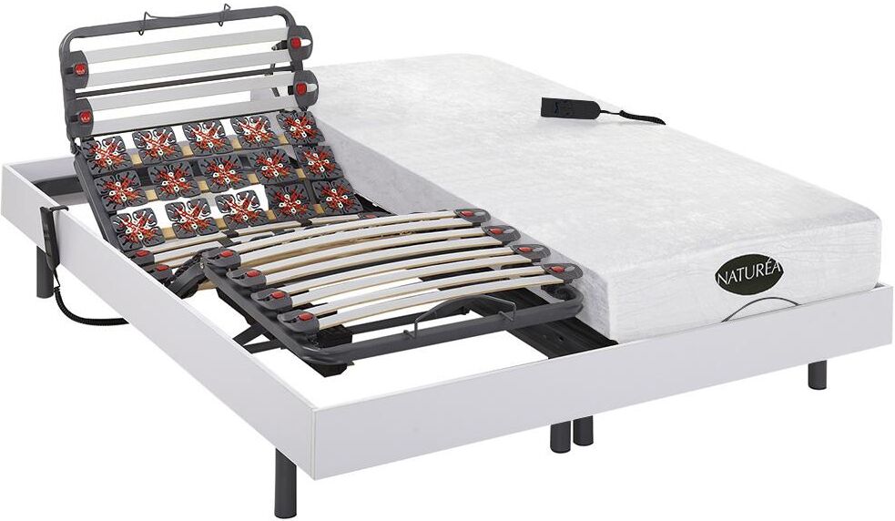 Cama eléctrica articulada de láminas y terminales colchón memoria de forma y bambú DAMYSOS de NATUREA - Motores OKIN - 2x90x200 cm - Blanco