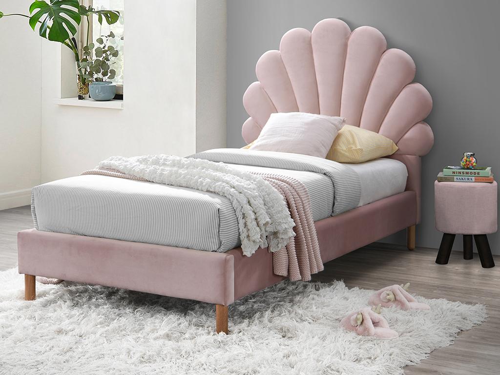 Unique Cama  90 x 190 cm - Terciopelo - Rosa + colchón - MOANA