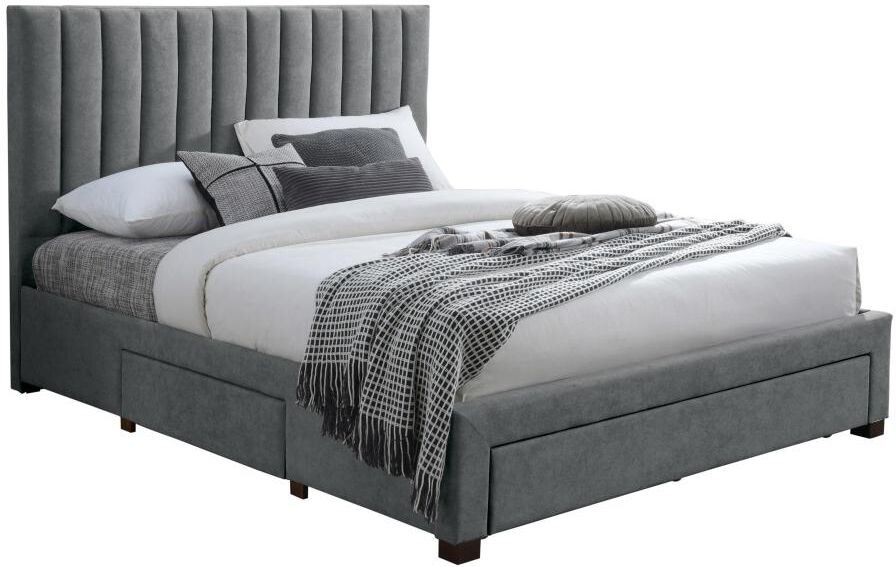 Unique Cama con 3 cajones 160 x 200 cm - Tela - Gris - LIAKO